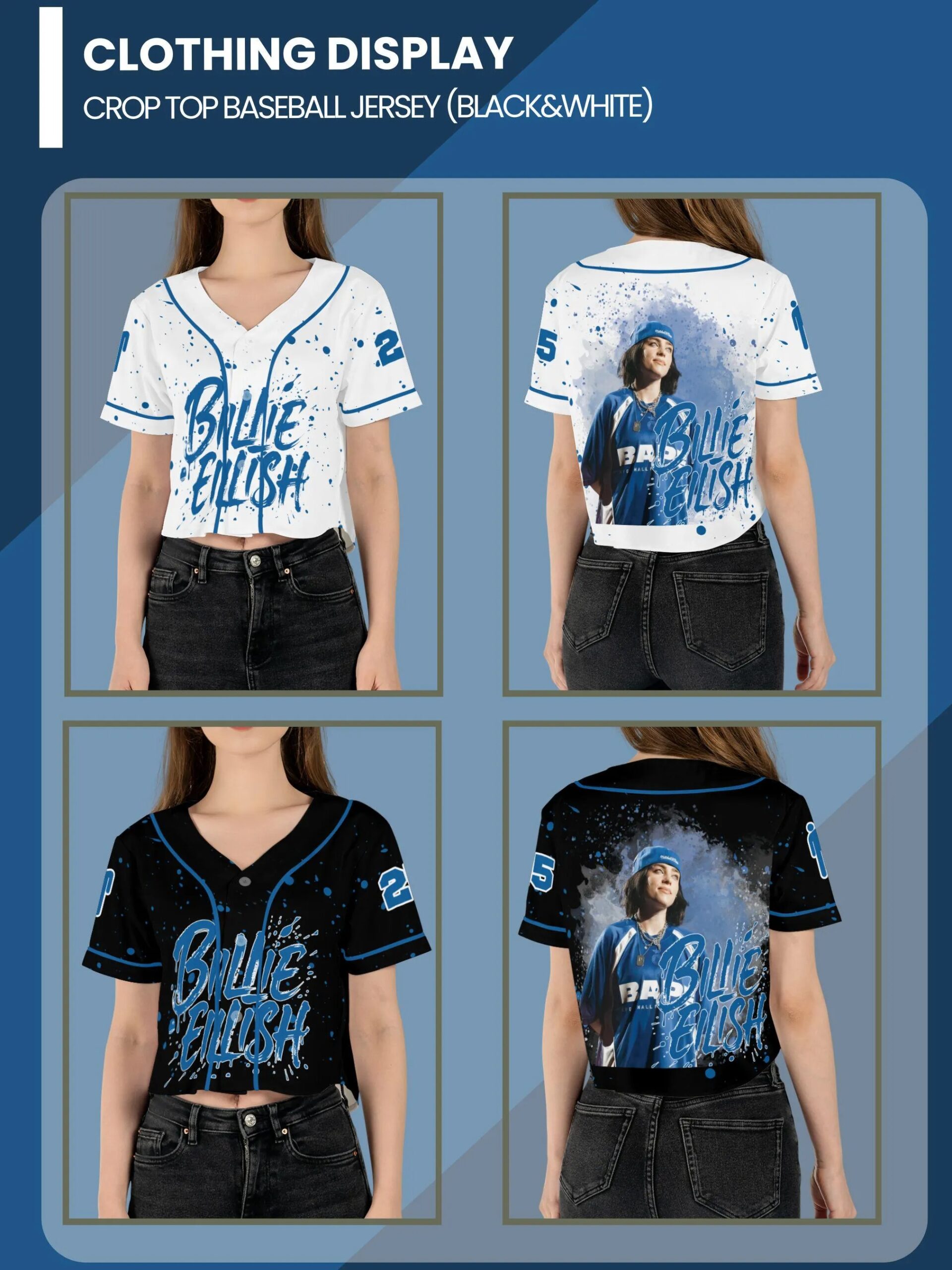 Billie Eilish Baseball Jersey - Includes Crop Top Style & Kids/Youth Sizes, Custom Color - Image 2