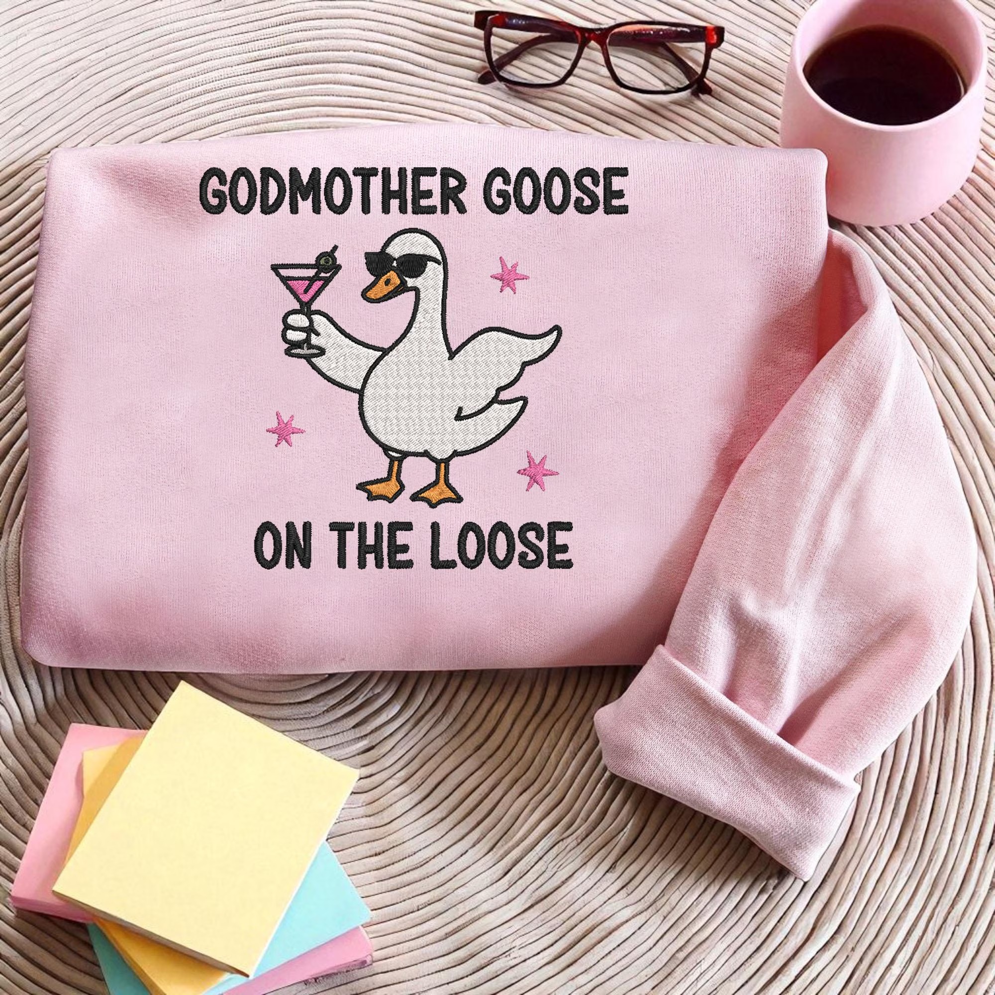 Embroidered Godmother Goose On the Loose Sweatshirt, Funny Godmother Proposal Gift, Pregnancy Announcement Shirt - Image 4
