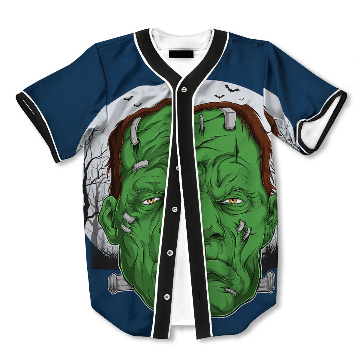 Frankenstein Face Halloween Character Print Baseball Jersey - Image 2