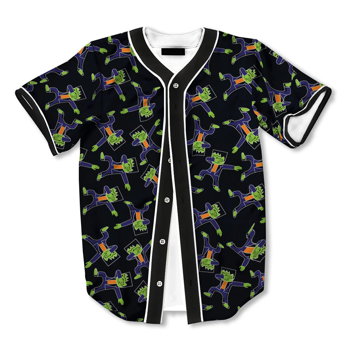 Frankenstein Halloween Print Pattern Baseball Jersey - Image 2