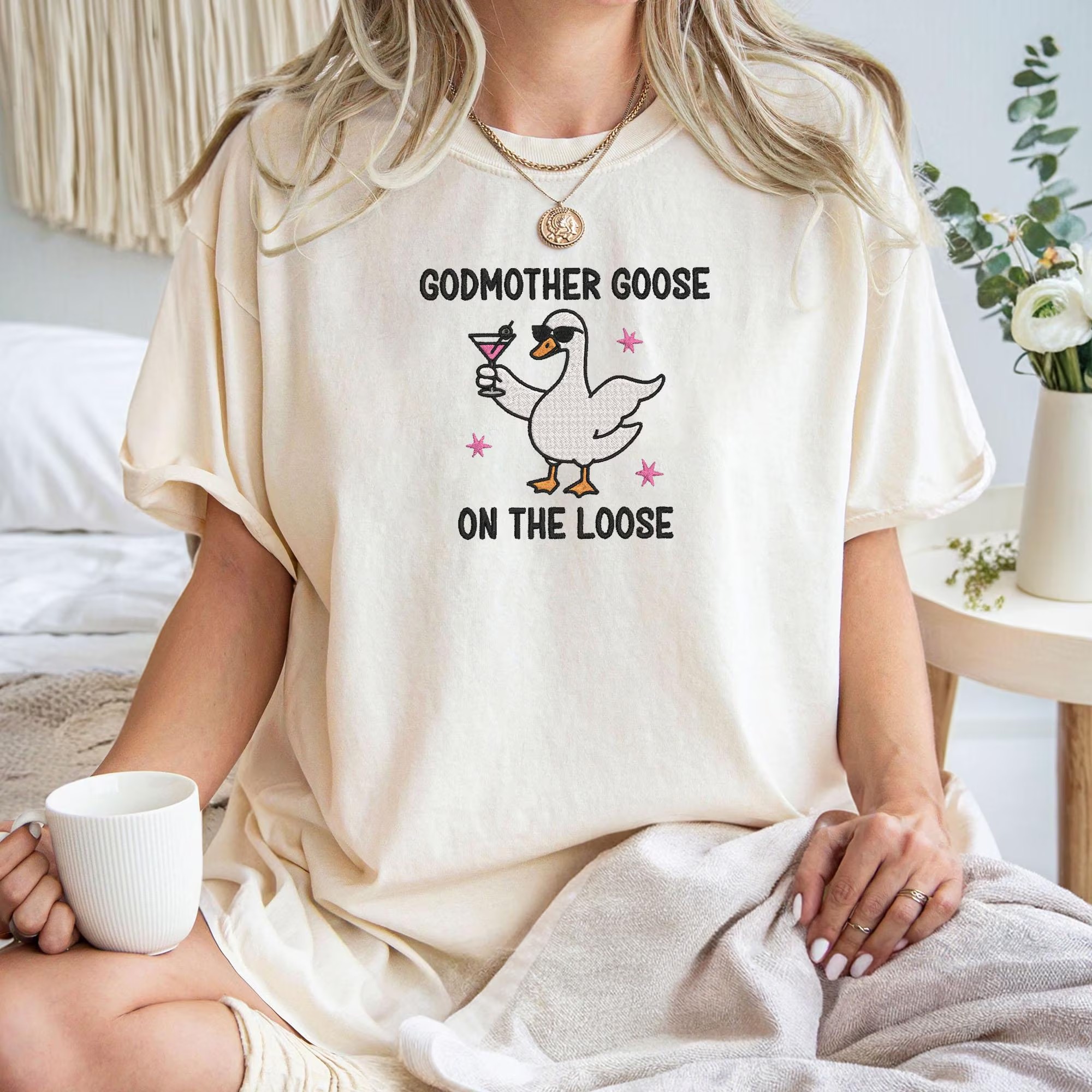 Embroidered Godmother Goose On the Loose Sweatshirt, Funny Godmother Proposal Gift, Pregnancy Announcement Shirt - Image 6