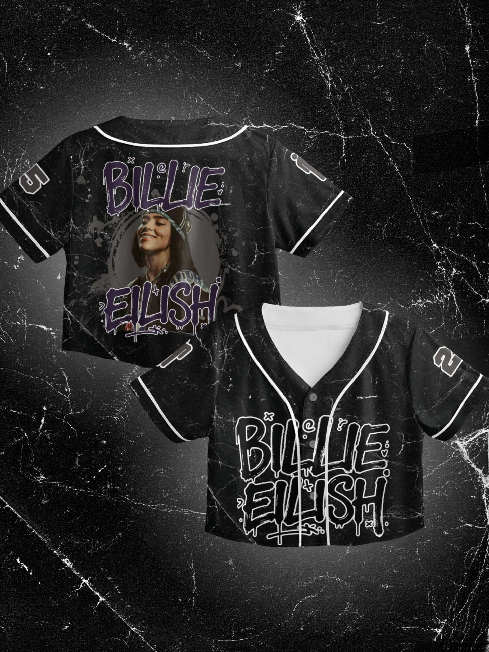 Billie Eilish Themed Crop Top Baseball Jersey, Custom Name And Number
