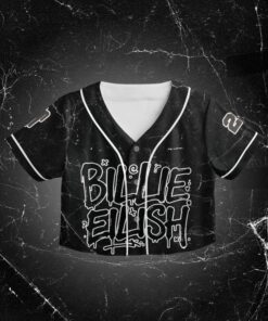 Alternative view of Billie Eilish Themed Crop Top Baseball Jersey, Custom Name And Number