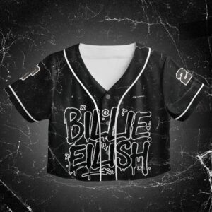 Alternative view of Billie Eilish Themed Crop Top Baseball Jersey, Custom Name And Number
