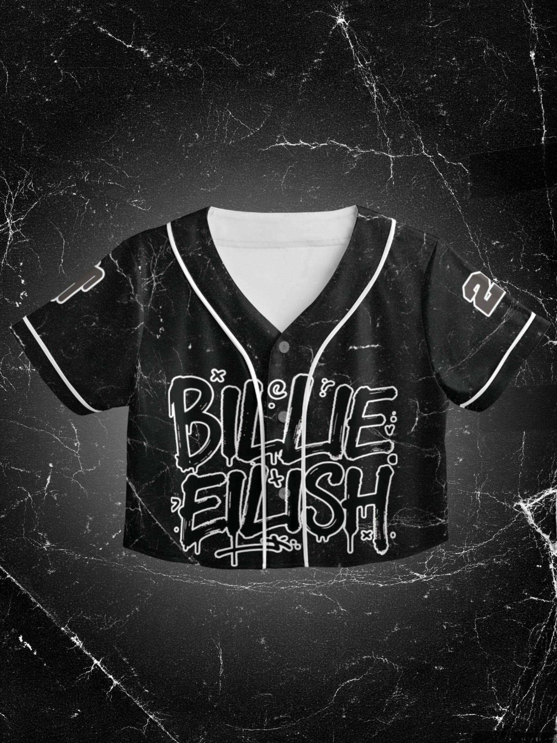 Billie Eilish Themed Crop Top Baseball Jersey, Custom Name And Number - Image 2