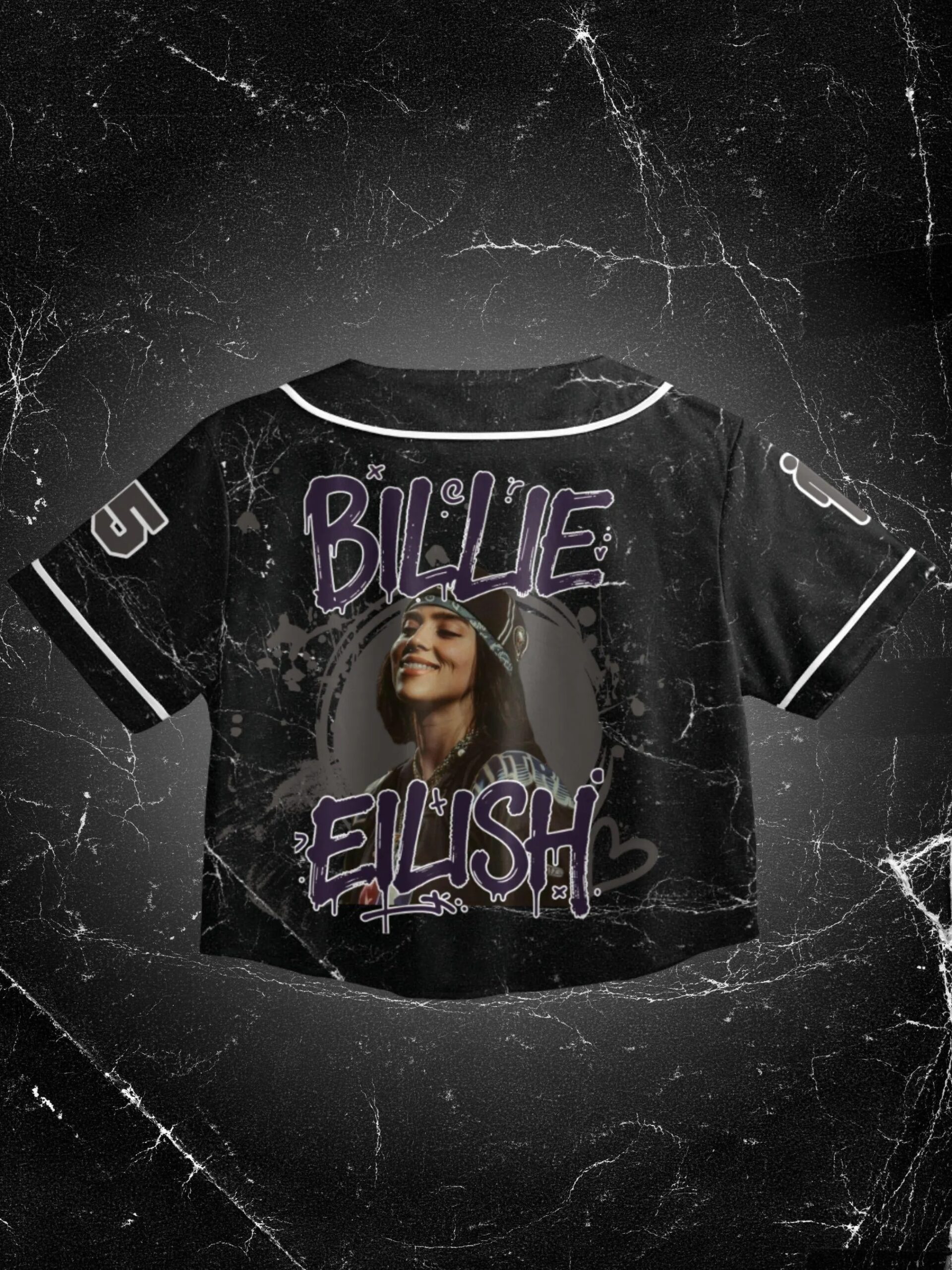 Billie Eilish Themed Crop Top Baseball Jersey, Custom Name And Number - Image 3