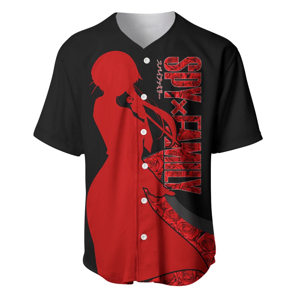 Yor Foger SpyxFamily Baseball Jersey Black And Roses Anime Style - Image 2