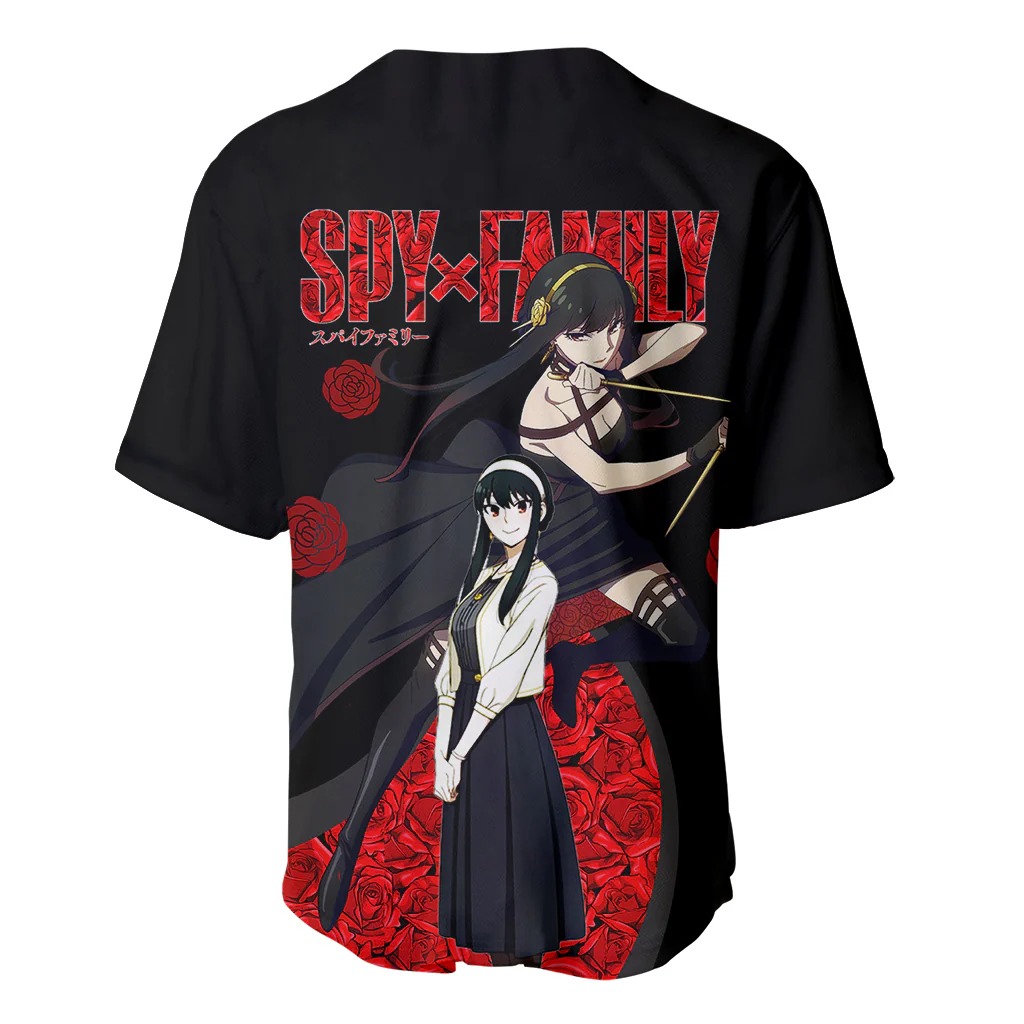 Yor Foger SpyxFamily Baseball Jersey Black And Roses Anime Style - Image 3