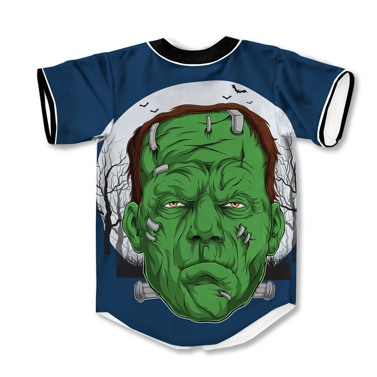 Frankenstein Face Halloween Character Print Baseball Jersey - Image 3