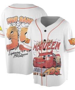 Alternative view of Personalized Retro Lightning McQueen Halloween Jersey, Halloween Jersey, Cars Jersey, Cars Land Halloween
