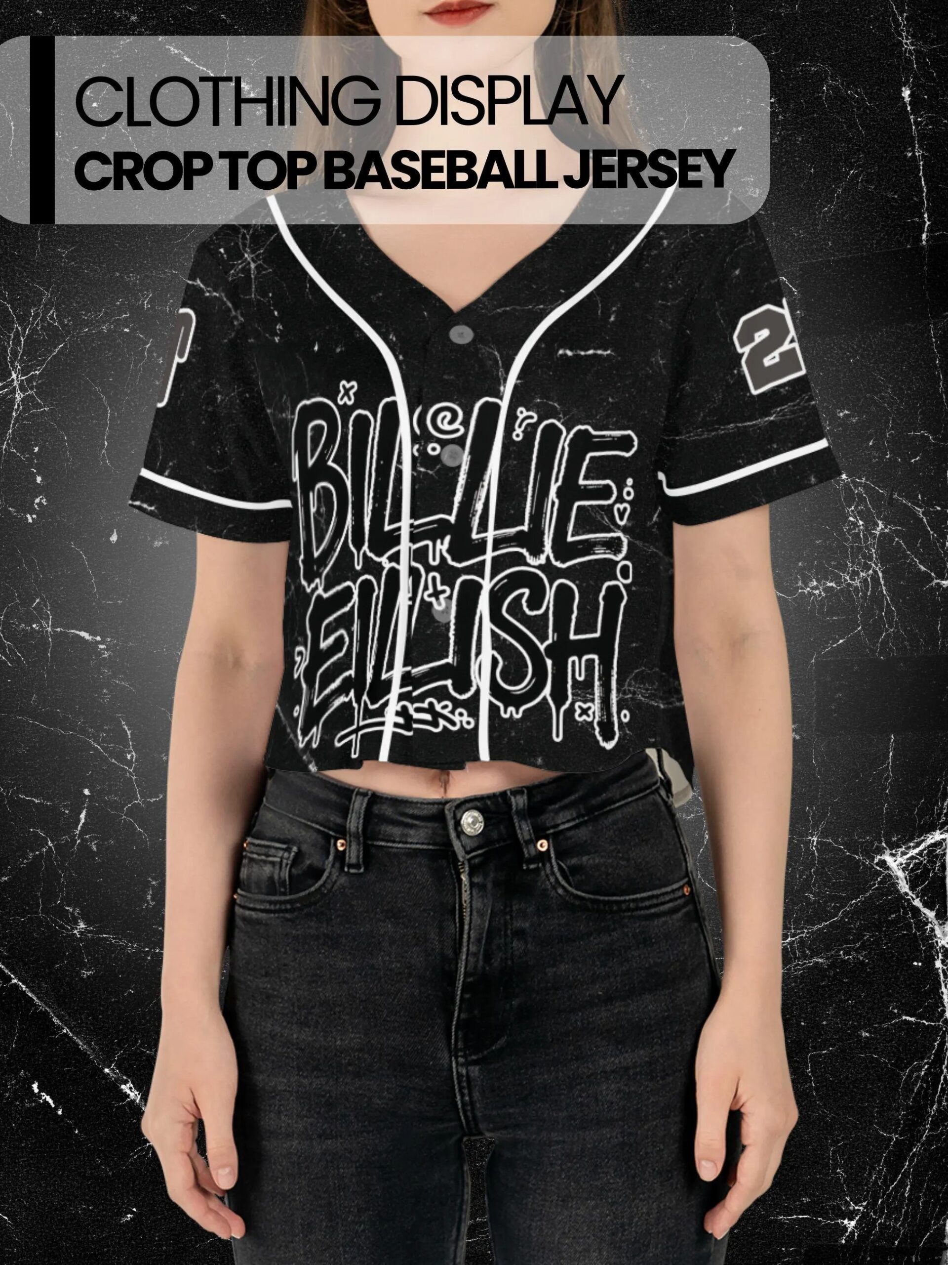 Billie Eilish Themed Crop Top Baseball Jersey, Custom Name And Number - Image 4