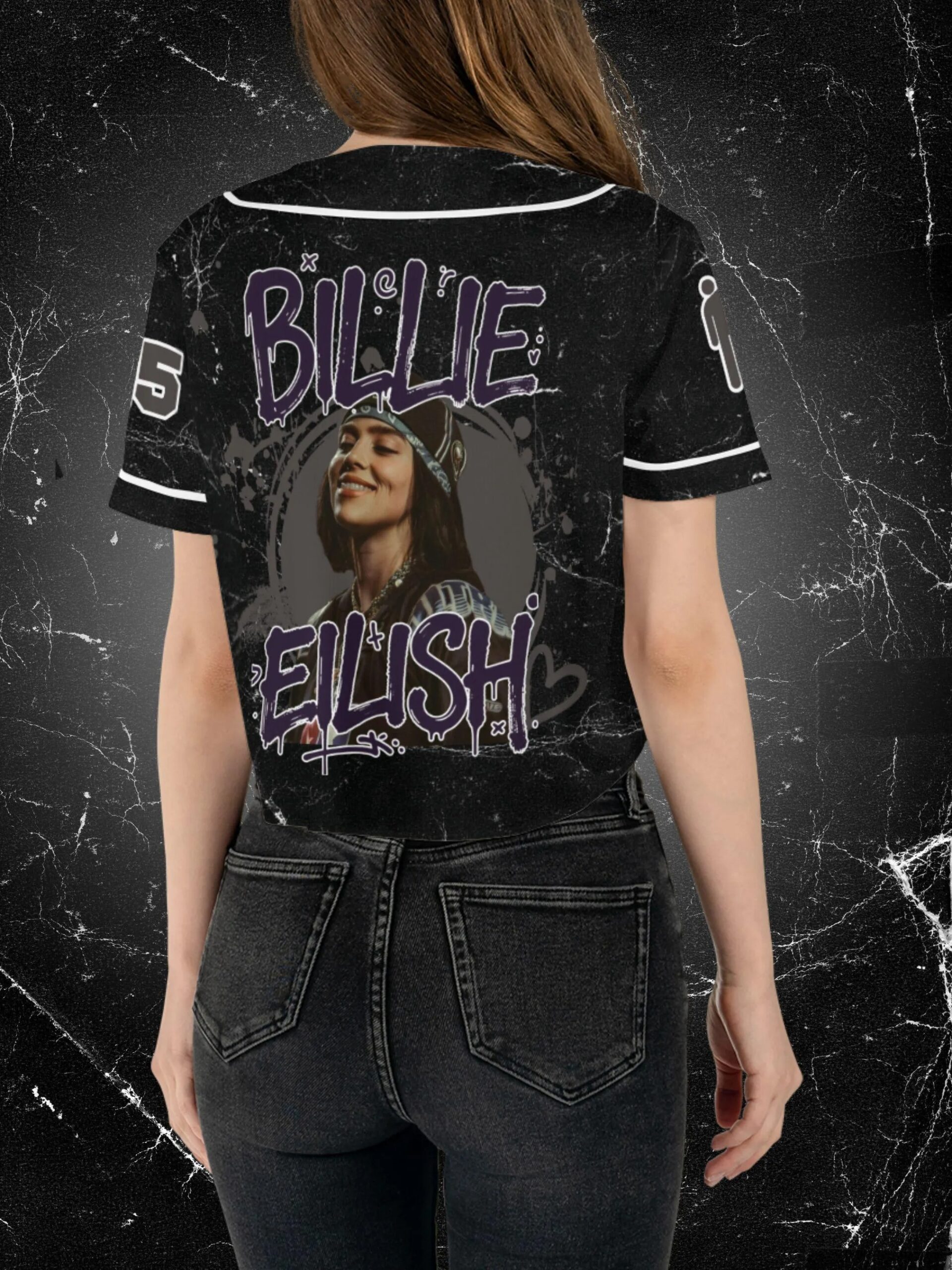 Billie Eilish Themed Crop Top Baseball Jersey, Custom Name And Number - Image 5