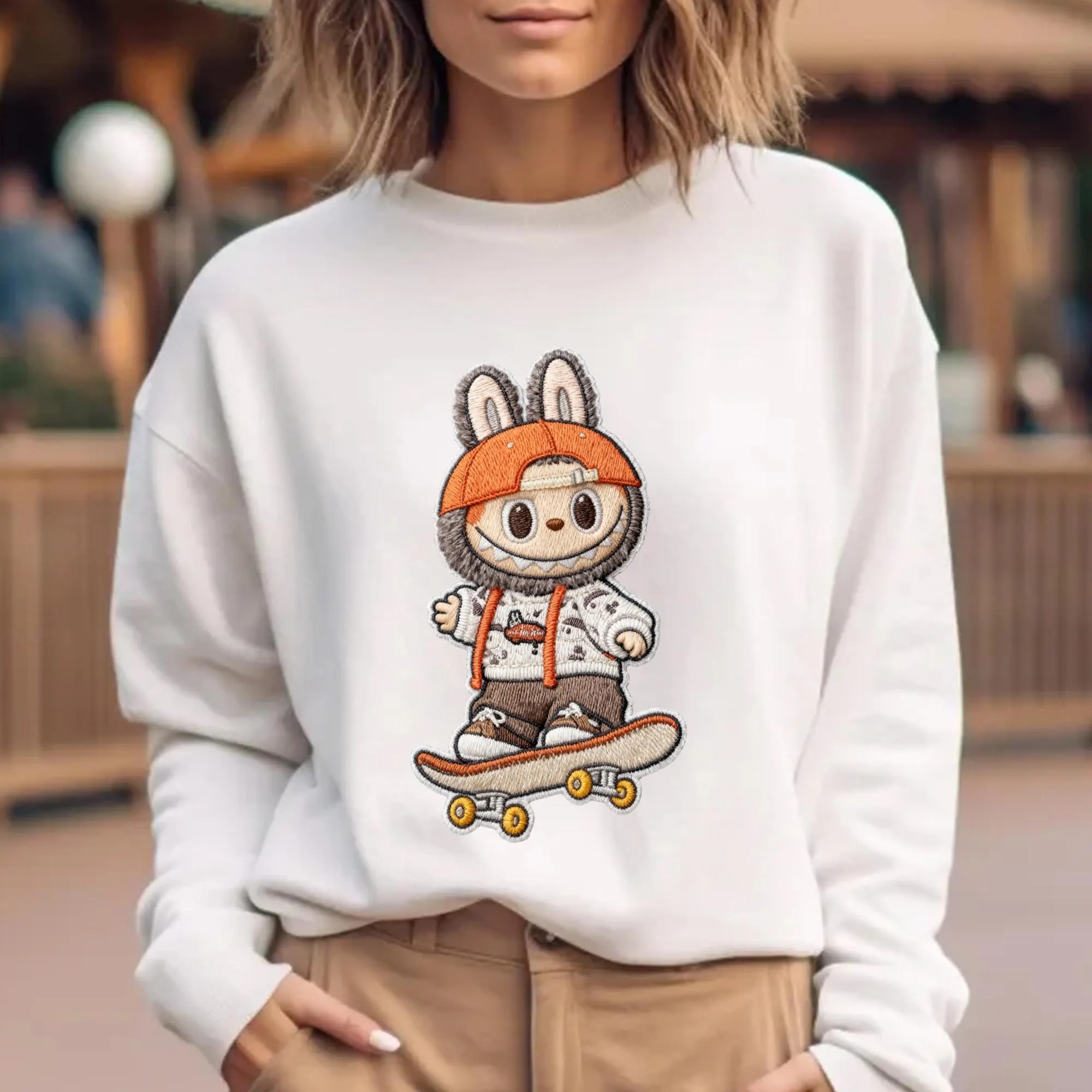 Embroidered Labubu Crewneck, Labubu Sweatshirt, Cute Monster Embroidery Shirt, Streetwear Cartoon Sweater, Kawaii Labubu Gift - Image 7