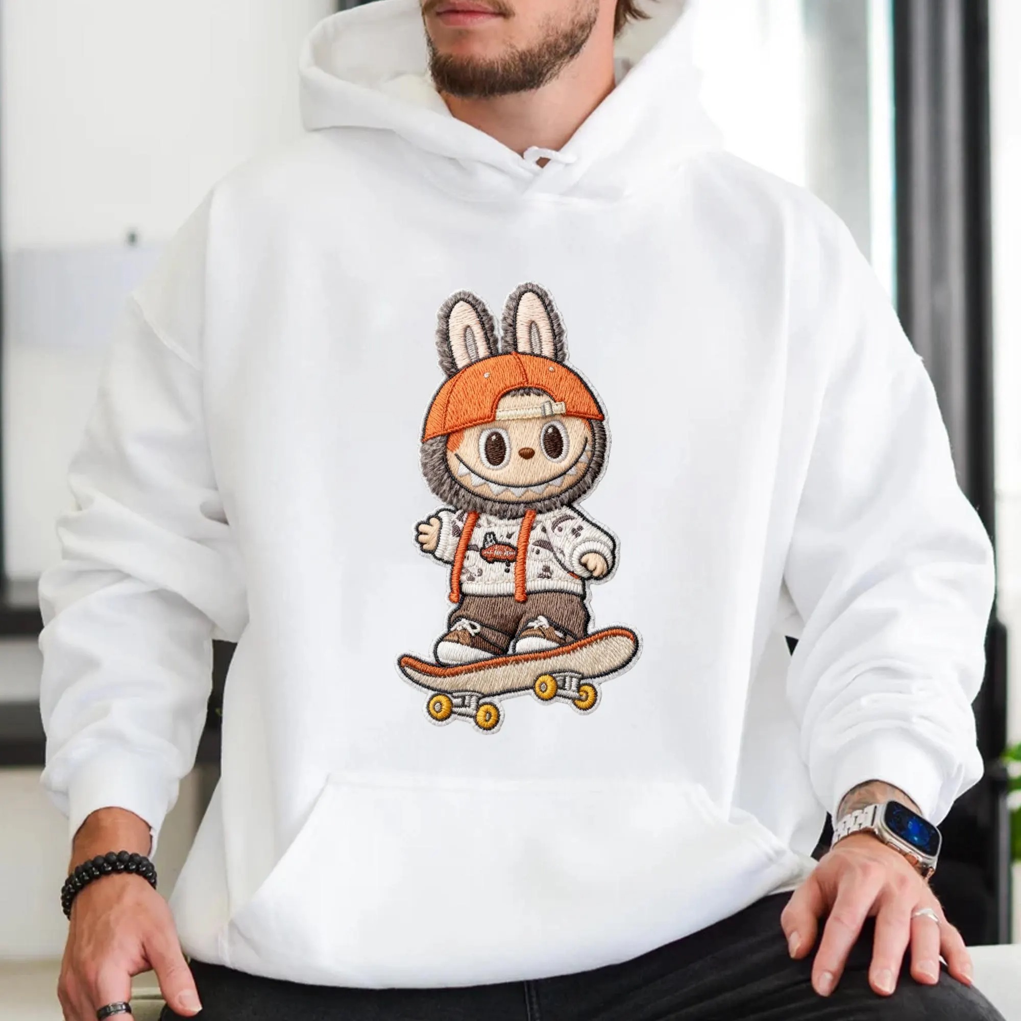 Embroidered Labubu Crewneck, Labubu Sweatshirt, Cute Monster Embroidery Shirt, Streetwear Cartoon Sweater, Kawaii Labubu Gift - Image 3
