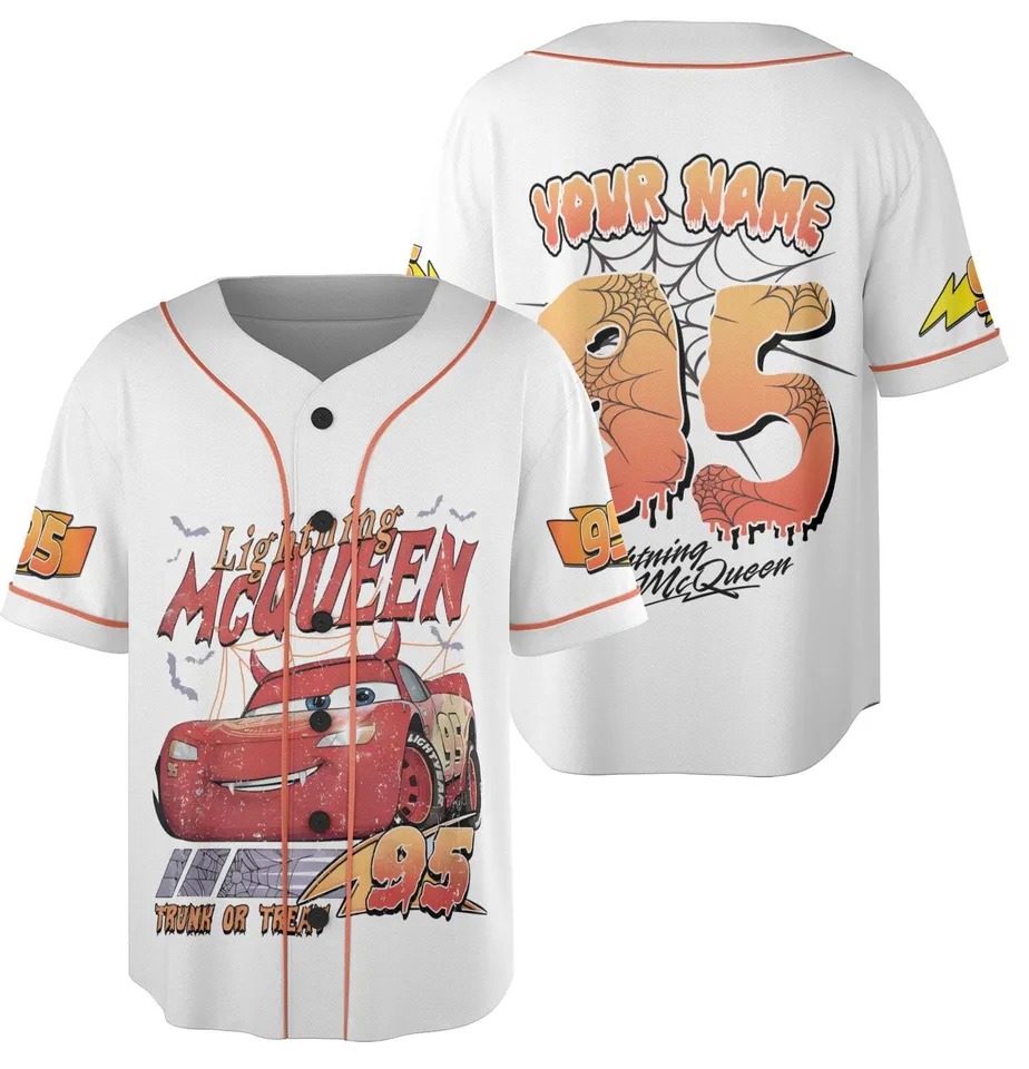 Personalized Retro Lightning McQueen Halloween Jersey, Halloween Jersey, Cars Jersey, Cars Land Halloween