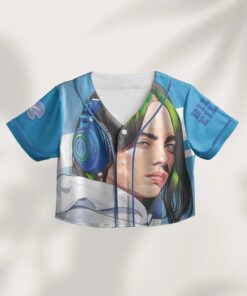 Alternative view of Billie Eilish Crop Top Baseball Jersey: Hit Me Hard and Soft Concert Outfit