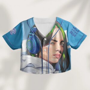 Alternative view of Billie Eilish Crop Top Baseball Jersey: Hit Me Hard and Soft Concert Outfit