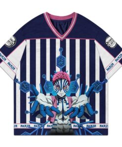 Alternative view of Anime Akaza Print Football Jersey, Unisex Shirt Gift For Him, Anime Lover, Demon Slayer Crewneck