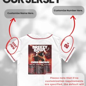 Alternative view of Custom Chris Brown Music Tour 2025 Baseball Jersey, Breezy Bowl XX Baseball Jersey, Custom Breezy Jersey