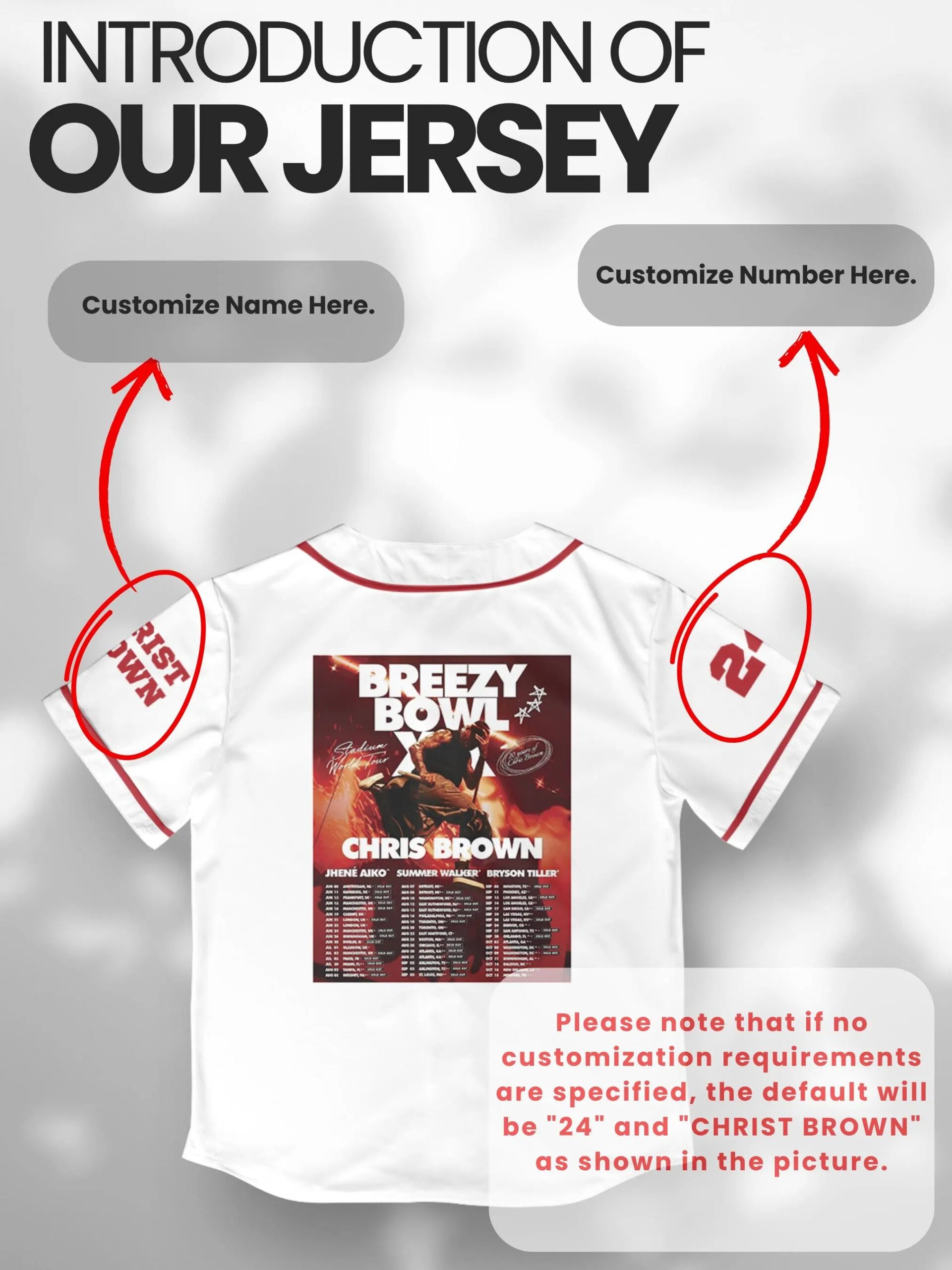 Custom Chris Brown Music Tour 2025 Baseball Jersey, Breezy Bowl XX Baseball Jersey, Custom Breezy Jersey - Image 2