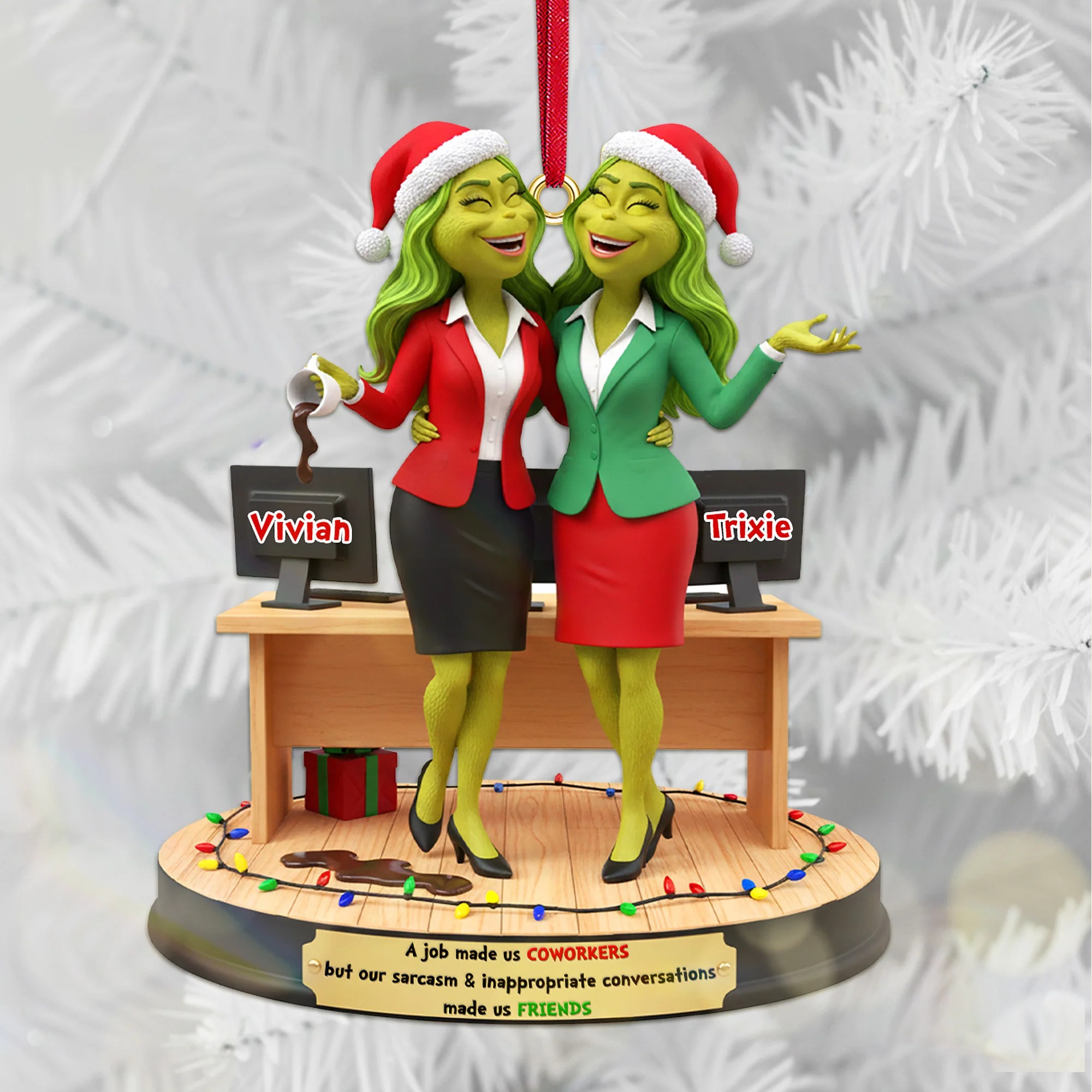 Grinch Christmas Ornament, Personalized Christmas Gifts For Coworker Acrylic Ornament - Image 2