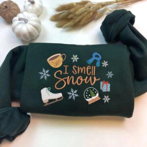 I Smell Snow Embroidered Sweatshirt, Stars Hallow Sweater, Cute Fall Bookish Embroidered Sweatshirt