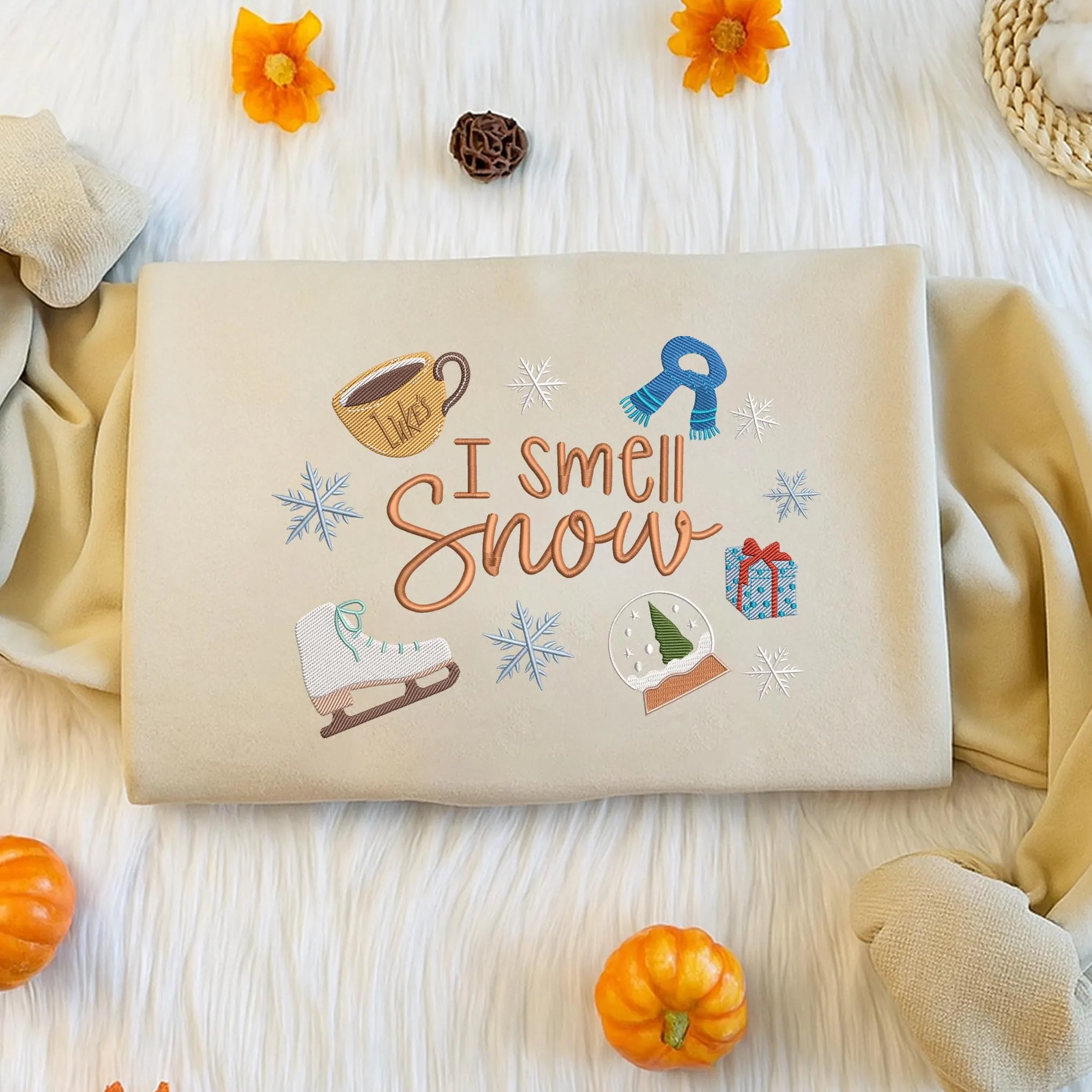 I Smell Snow Embroidered Sweatshirt, Stars Hallow Sweater, Cute Fall Bookish Embroidered Sweatshirt - Image 2