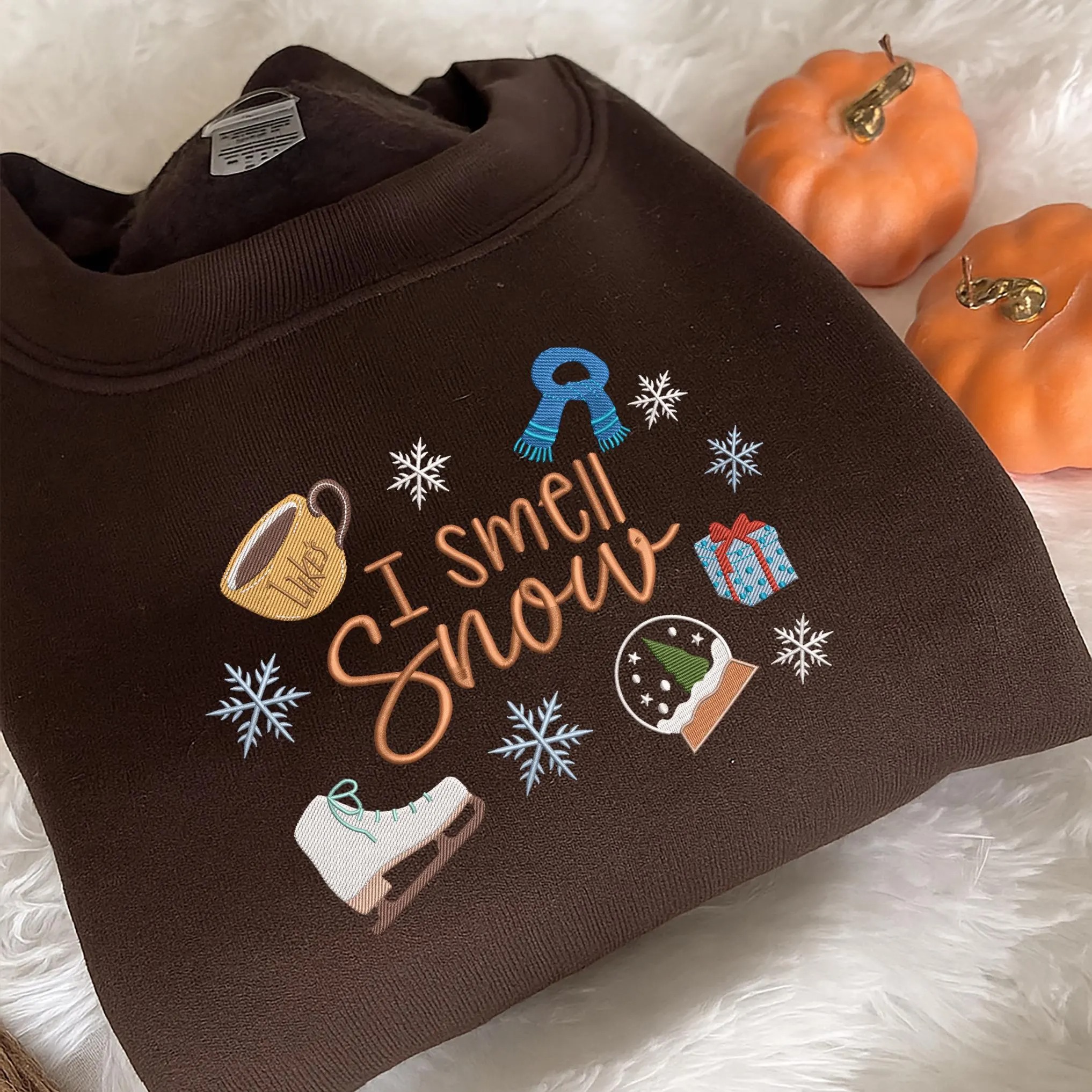 I Smell Snow Embroidered Sweatshirt, Stars Hallow Sweater, Cute Fall Bookish Embroidered Sweatshirt - Image 3