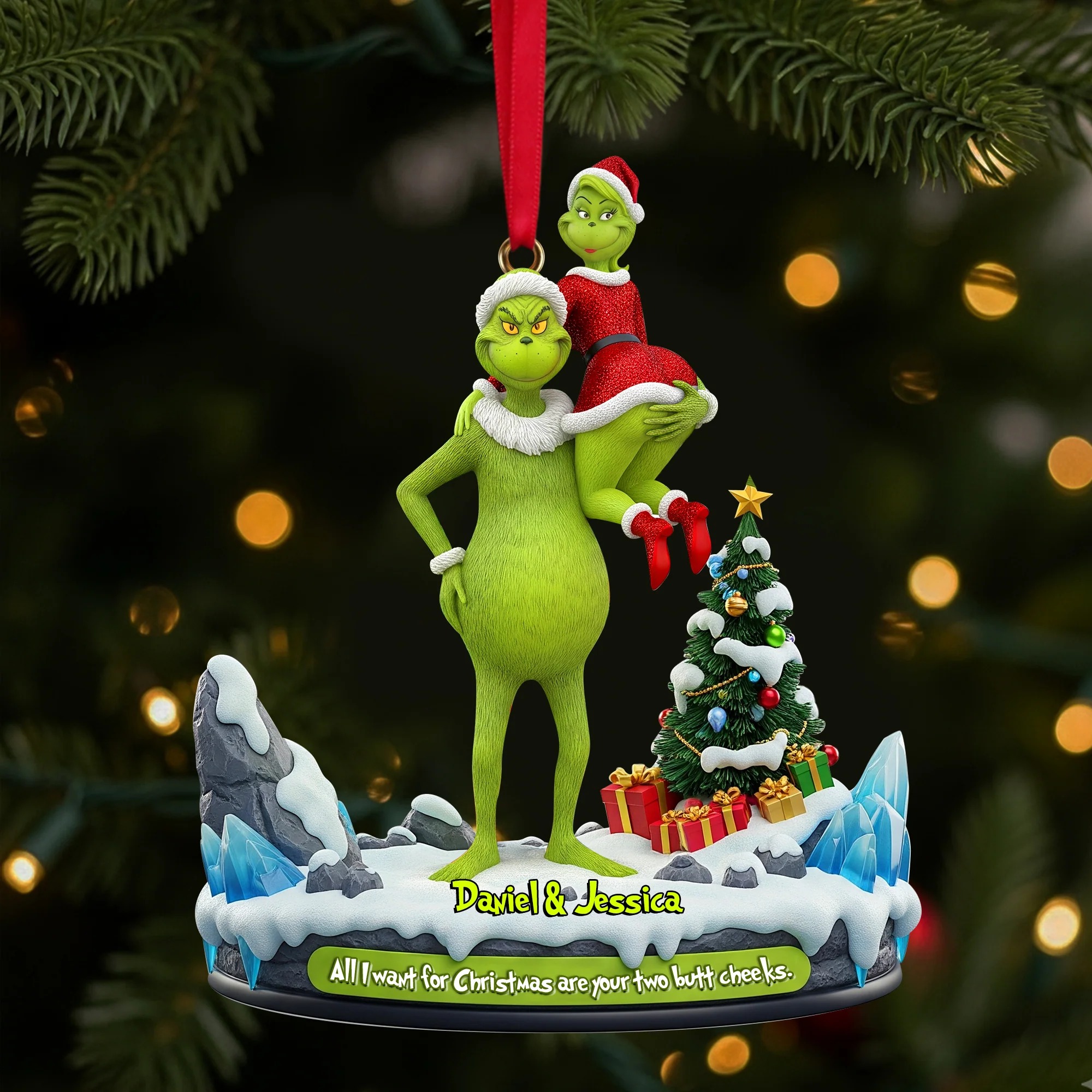 Funny Green Monster Acrylic Christmas Ornament: Personalized Romantic Gift - Image 4