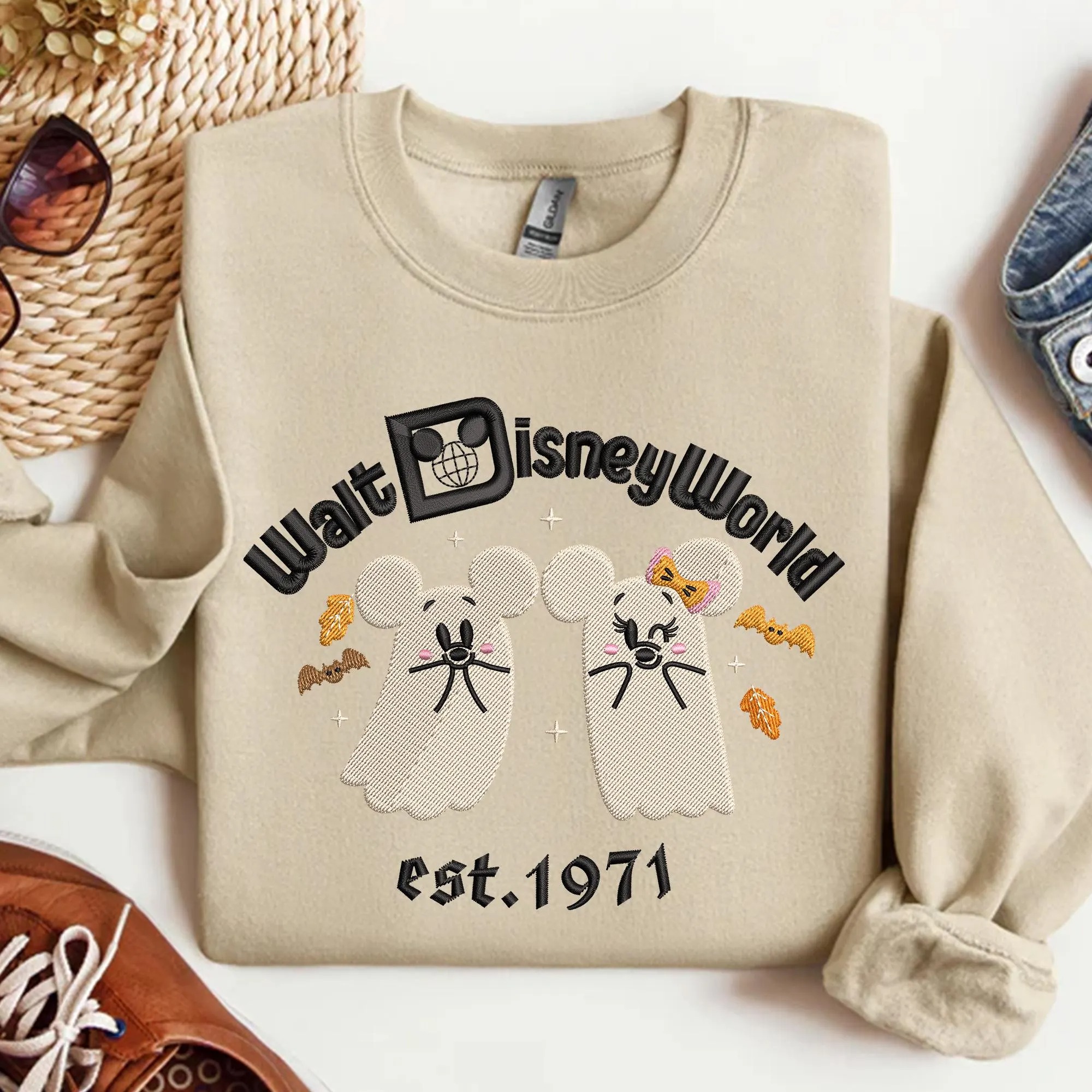 Halloween Cute Ghost Embroidered Sweatshirt,Cartoon Embroidered Shirt, Cartoon Character Hoodie - Image 3