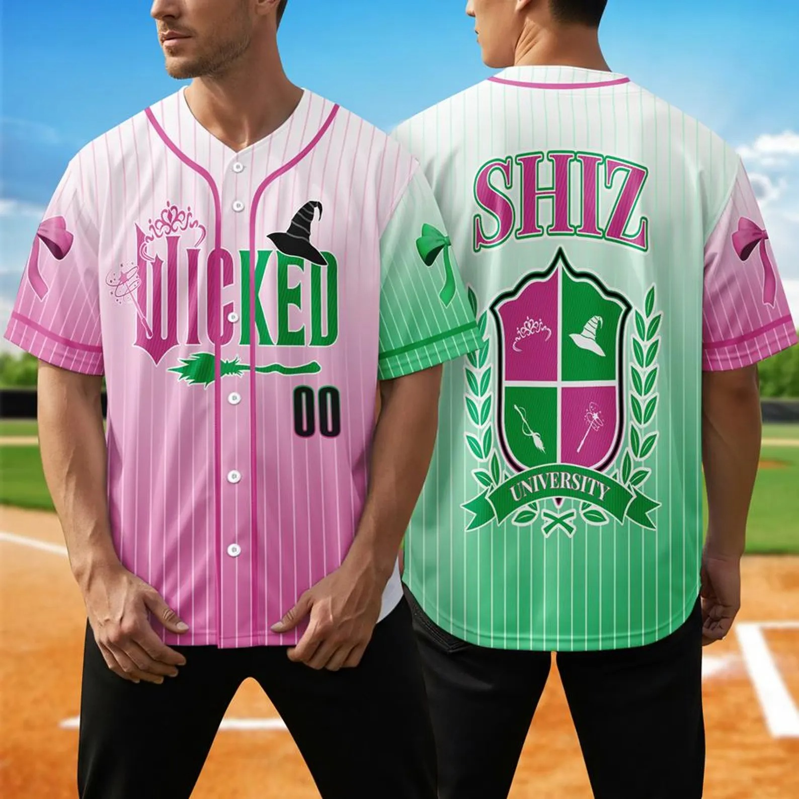 Custom Wicked Movie Baseball Jersey, Elphaba And Glinda Jersey Shirt, Wicked Musical Gift, Wicked Merch Baseball Jersey, Green Witch Shirt