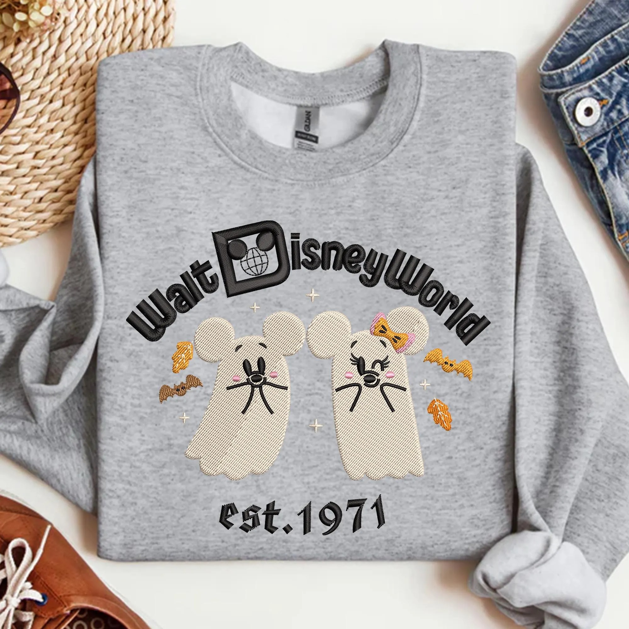 Halloween Cute Ghost Embroidered Sweatshirt,Cartoon Embroidered Shirt, Cartoon Character Hoodie - Image 2