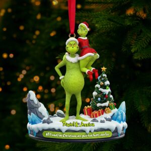 Funny Green Monster Acrylic Christmas Ornament: Personalized Romantic Gift
