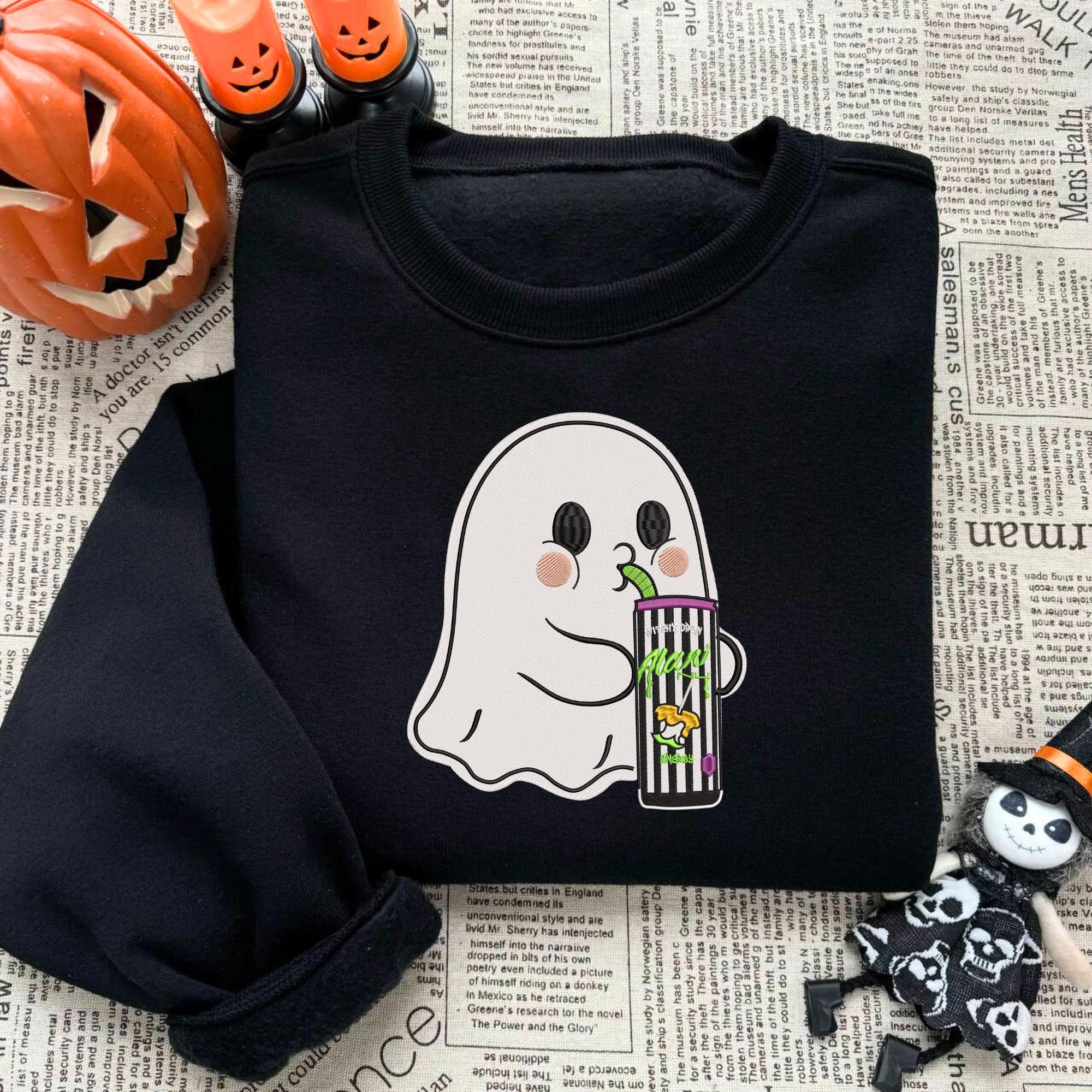 Embroidered Alani Ghost Embroidered Sweatshirt, Funny Halloween Ghost Sweater, Spooky Season Embroidery Shirt