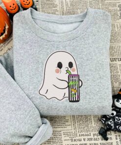 Alternative view of Embroidered Alani Ghost Embroidered Sweatshirt, Funny Halloween Ghost Sweater, Spooky Season Embroidery Shirt