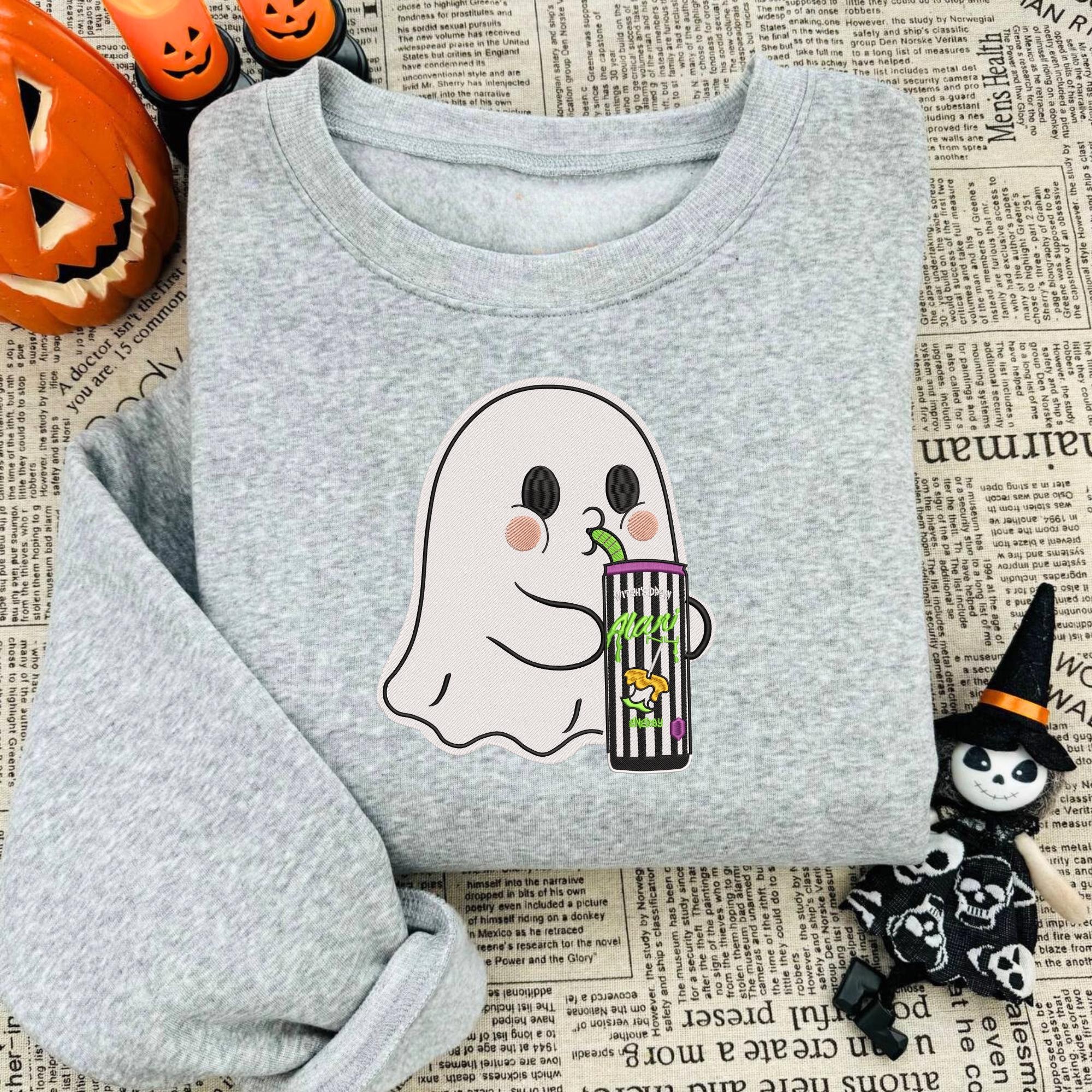 Embroidered Alani Ghost Embroidered Sweatshirt, Funny Halloween Ghost Sweater, Spooky Season Embroidery Shirt - Image 2