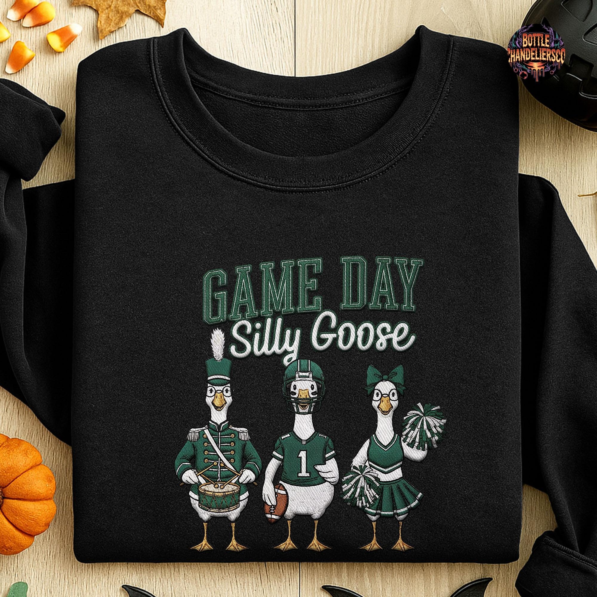Game Day Silly Goose Embroidered Sweatshirt, Football Goose Shirt, Bird Gang Embroidered Shirt - Image 3