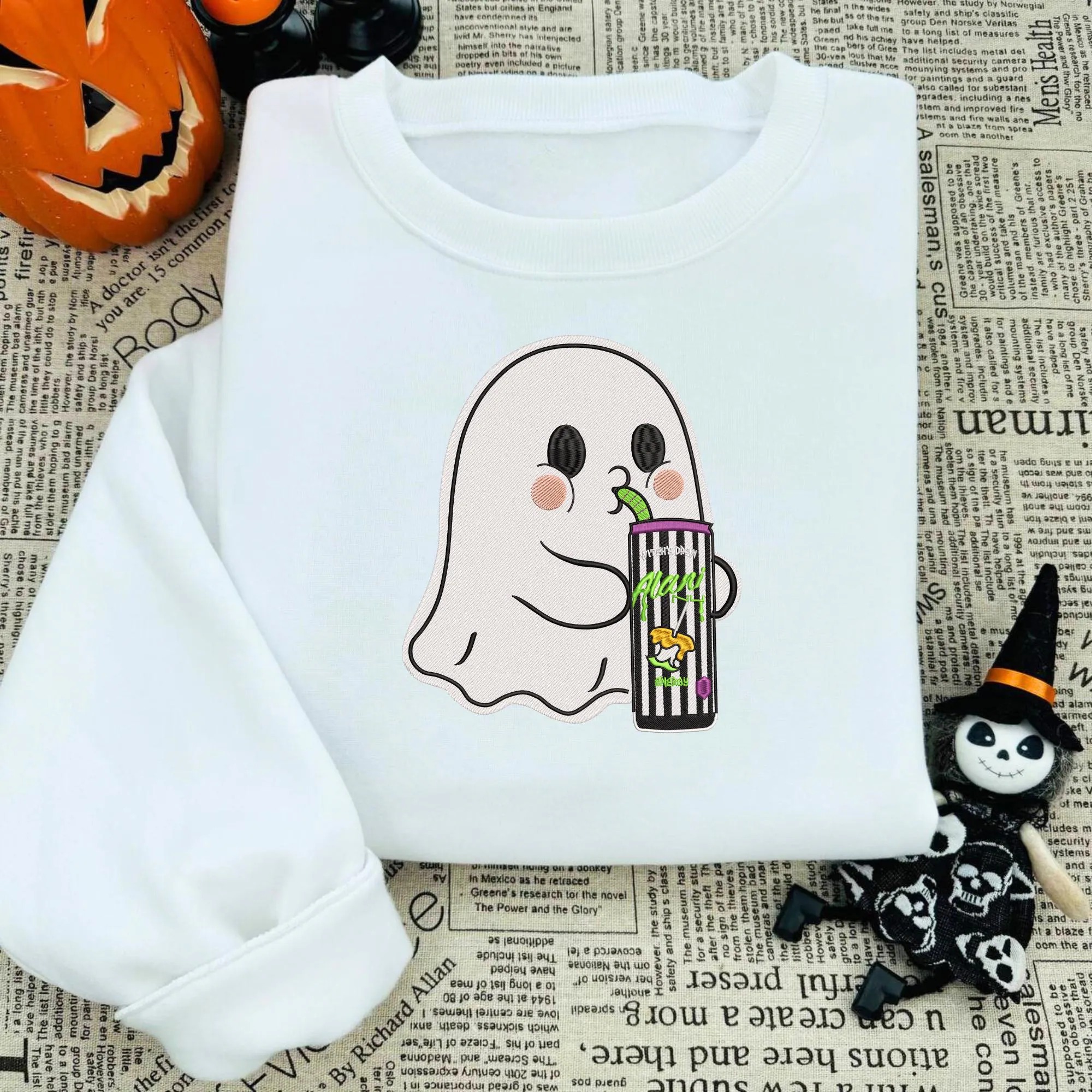 Embroidered Alani Ghost Embroidered Sweatshirt, Funny Halloween Ghost Sweater, Spooky Season Embroidery Shirt - Image 3
