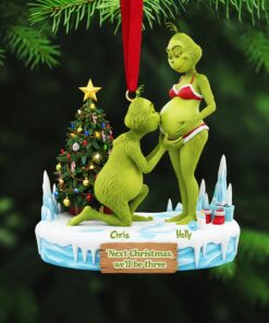 Alternative view of Personalized Grinch Christmas Ornament, Funny Green Monster Couple, Custom Holiday Tree Decoration