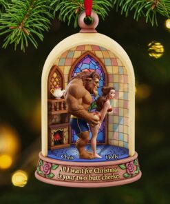 Belle And Beast Mischievous Christmas Ornament, Beauty And The Beast Funny Ornament