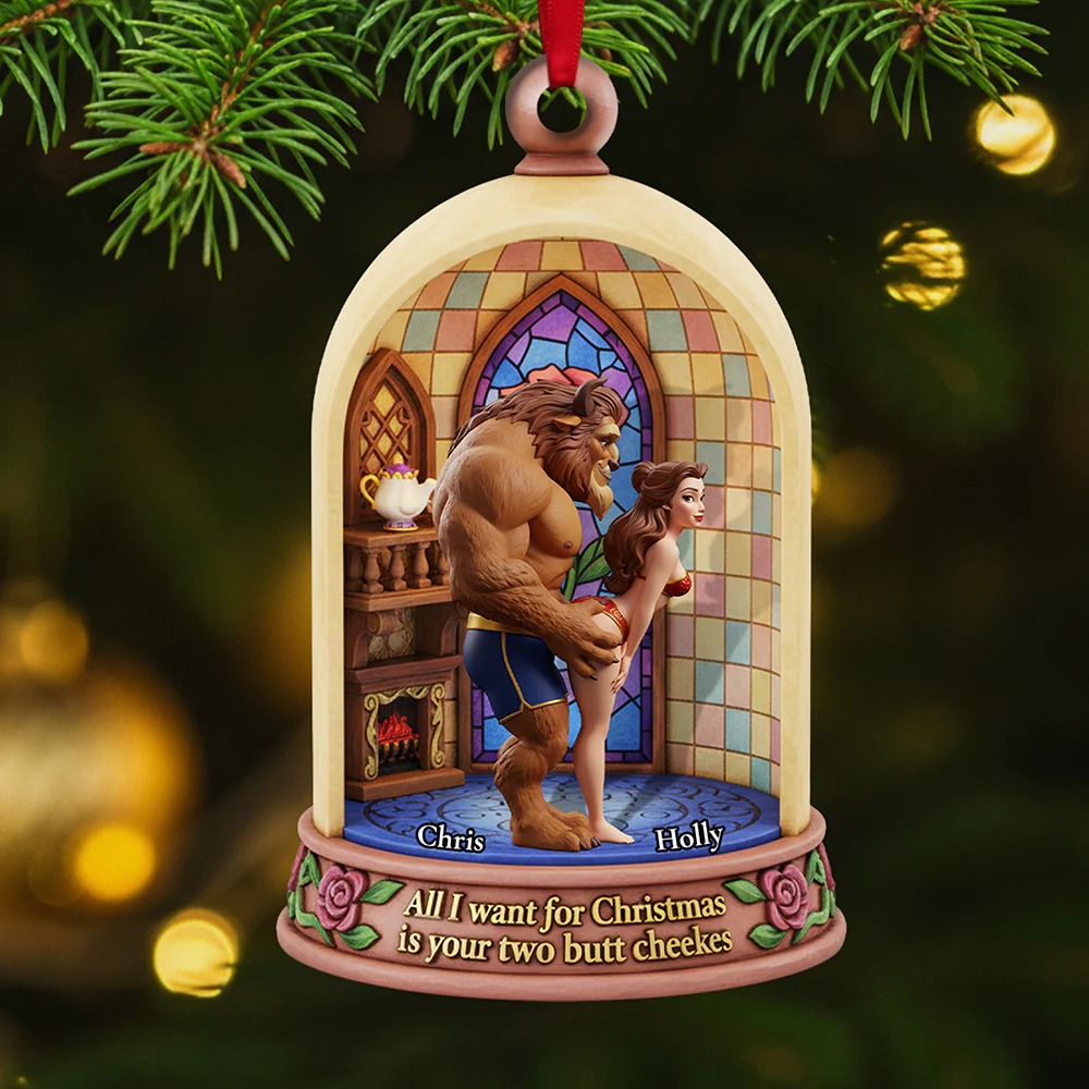 Belle And Beast Mischievous Christmas Ornament, Beauty And The Beast Funny Ornament