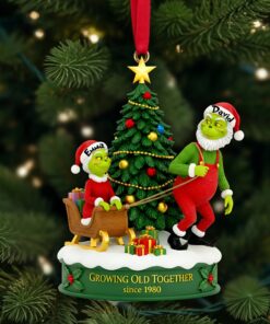 Personalized Grinch Christmas Ornament, Funny Green Monster Couple, Custom Holiday Tree Decoration, Christmas Ornament, Merry Grinchmas Gift