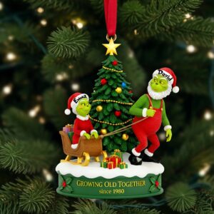 Personalized Grinch Christmas Ornament, Funny Green Monster Couple, Custom Holiday Tree Decoration, Christmas Ornament, Merry Grinchmas Gift
