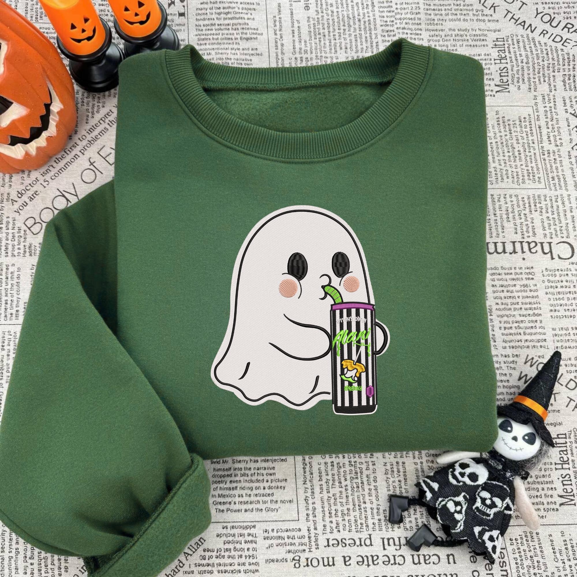 Embroidered Alani Ghost Embroidered Sweatshirt, Funny Halloween Ghost Sweater, Spooky Season Embroidery Shirt - Image 4