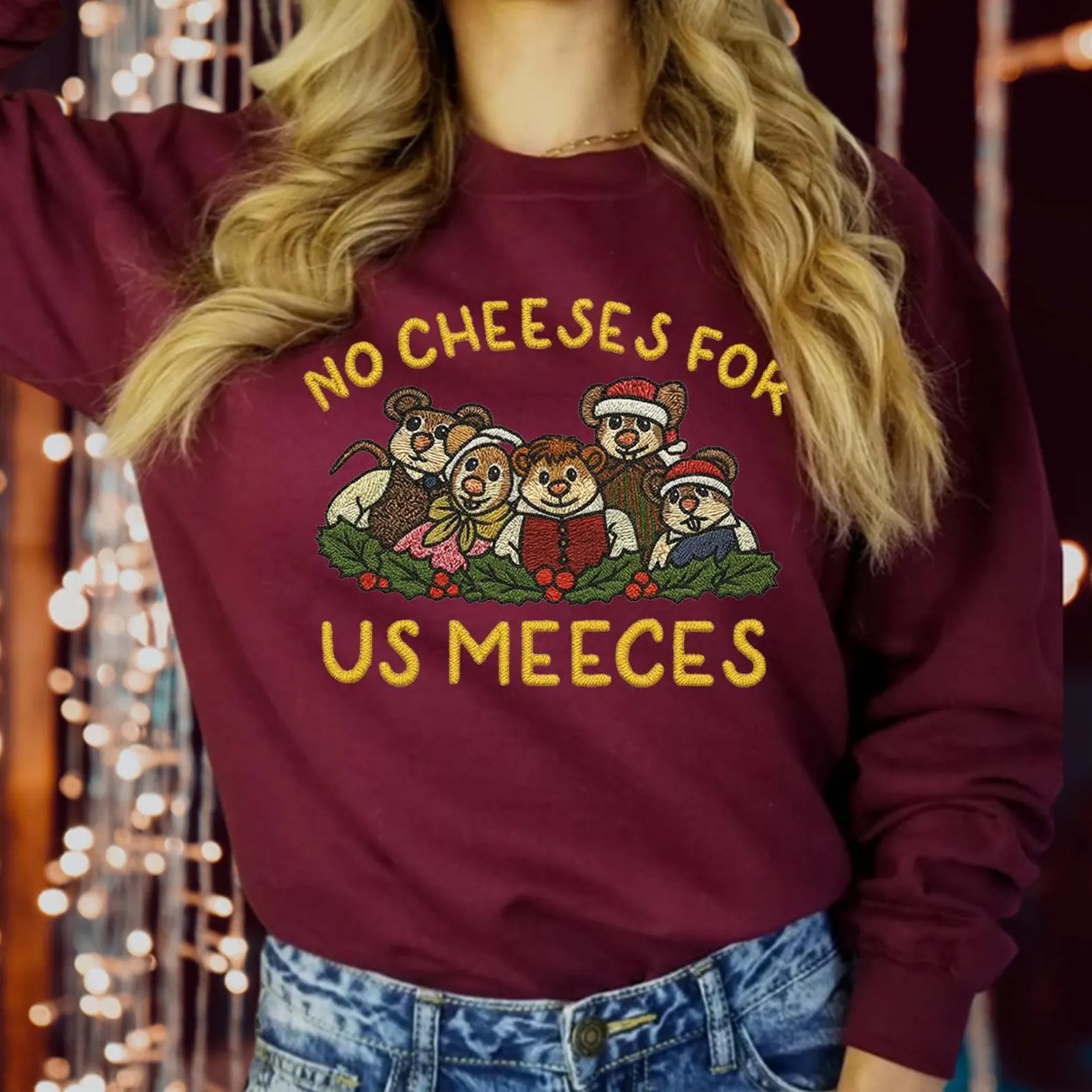 Christmas Sweatshirt No Cheeses For Us Meeces - Christmas Carol Jumper Puppets Sweater Xmas Gift - Image 3