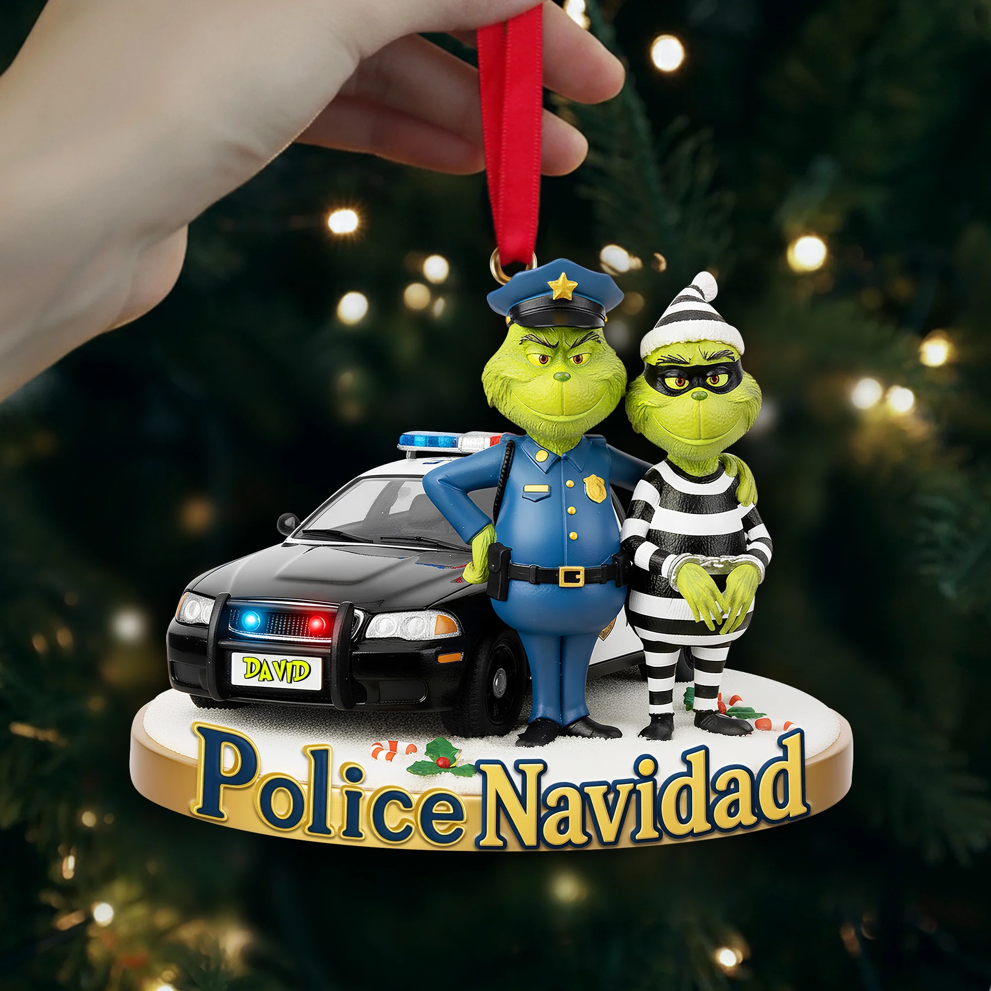 Grinch Christmas Ornament, Personalized Christmas Gifts For Police Acrylic Ornament - Image 3