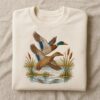 Embroidered Mallard Duck Sweatshirt, Flying Ducks Hoodie, Nature Waterfowl Bird Sweater, Outdoors Hunter Gift