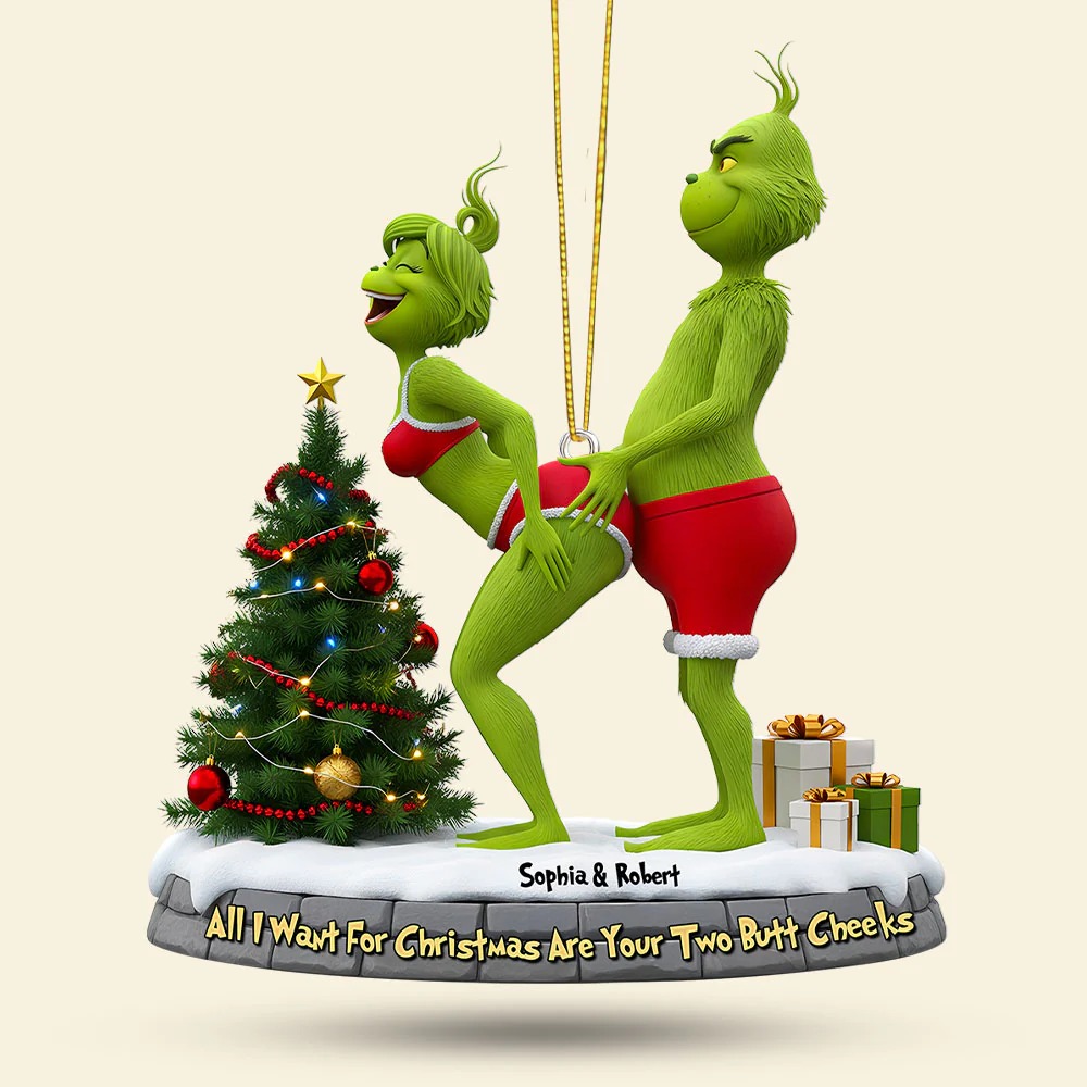 Personalized Grinch Christmas Ornament, Funny Green Monster Couple, Custom Holiday Tree Decoration - Image 4