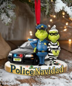 Grinch Christmas Ornament, Personalized Christmas Gifts For Police Acrylic Ornament