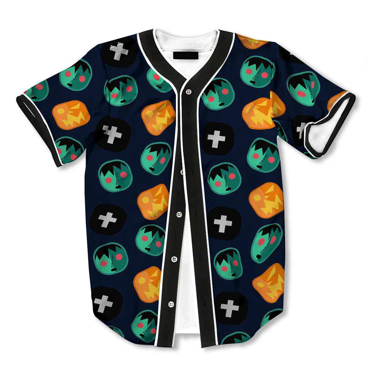 Frankenstein Face Halloween Print Pattern Baseball Jersey - Image 3